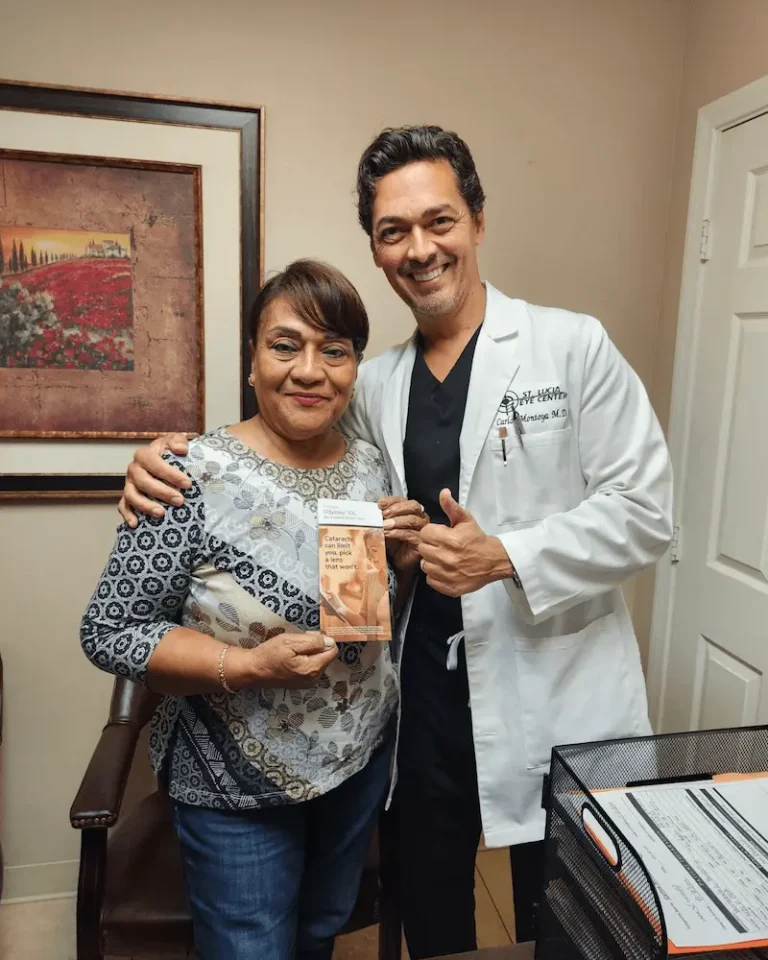 Dr. Montoya with an eye care patient