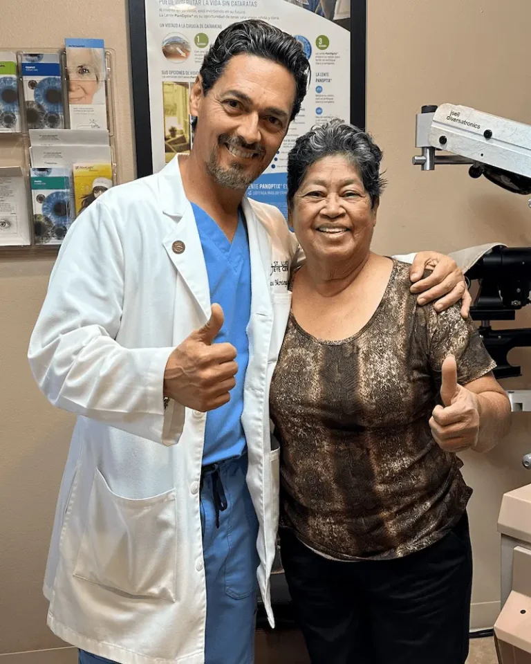 Dr. Montoya at St. Lucia Eye Care Center in Los Angeles with patient Testimonial